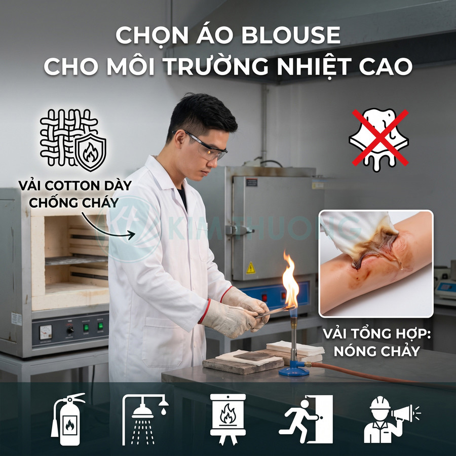 Áo blouse phòng thí nghiệm vải cotton dày chống cháy cho môi trường nhiệt độ cao