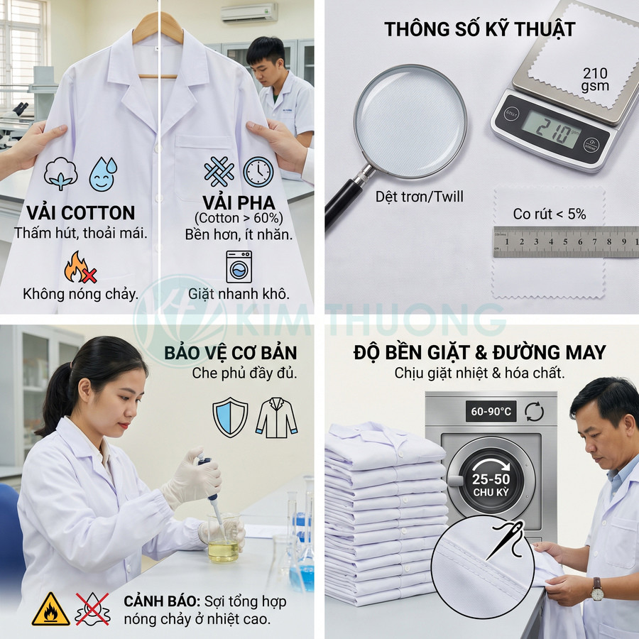 Vải áo blouse trắng cotton và cotton pha, dệt twill 210 gsm, độ co rút dưới 5 phần trăm