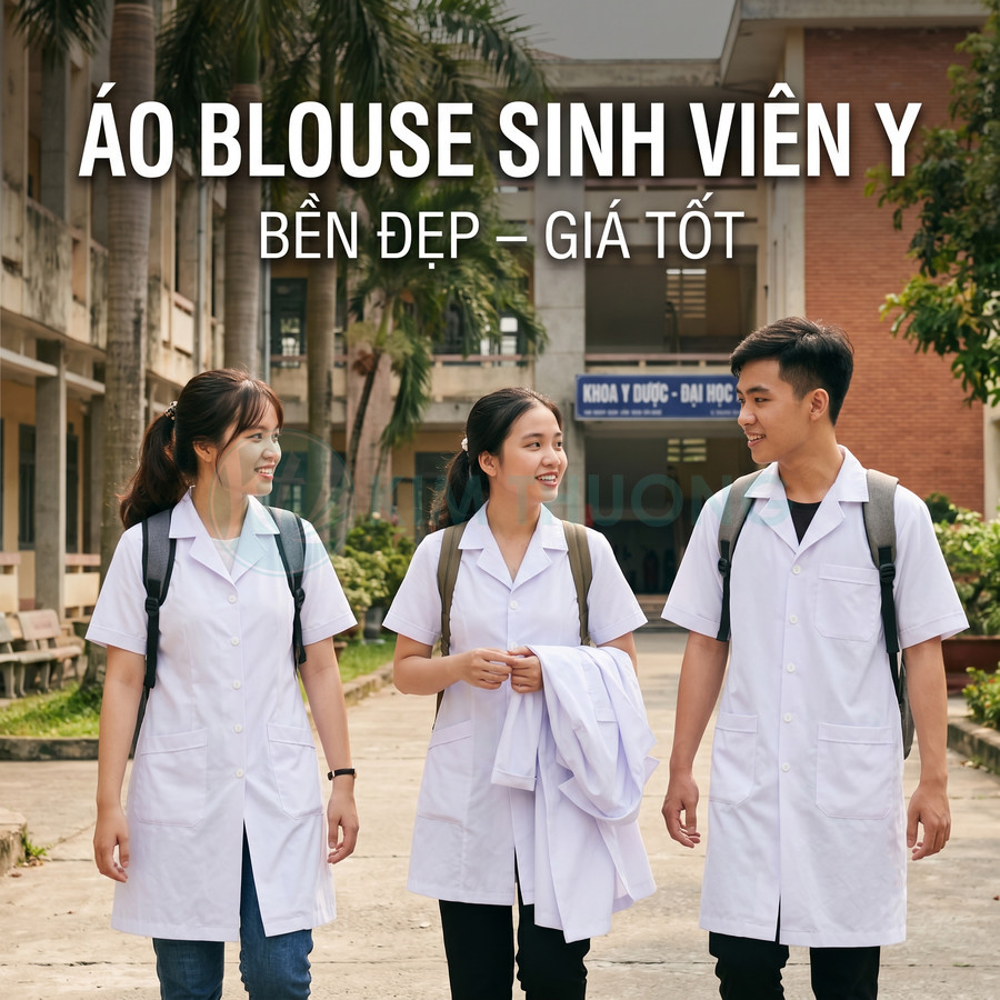 Áo blouse sinh viên y khoa trắng tay ngắn cho nam nữ, thiết kế đơn giản, chất liệu bền đẹp