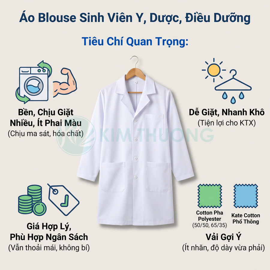 Áo blouse trắng sinh viên y dược điều dưỡng, bền dễ giặt, nhanh khô và phù hợp ngân sách sinh viên