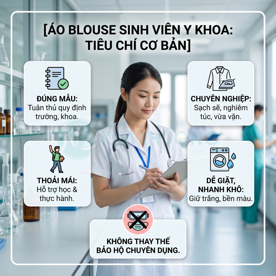 Áo blouse sinh viên y khoa màu trắng, thiết kế chuyên nghiệp, thoải mái, dễ giặt nhanh khô trong môi trường bệnh viện