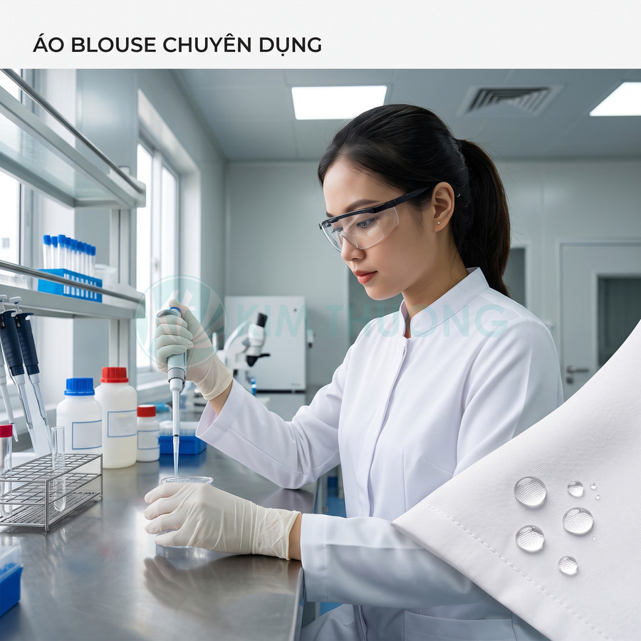 Áo blouse phòng thí nghiệm chống thấm cho nữ, chất liệu trắng cao cấp, phù hợp kỹ thuật viên y tế