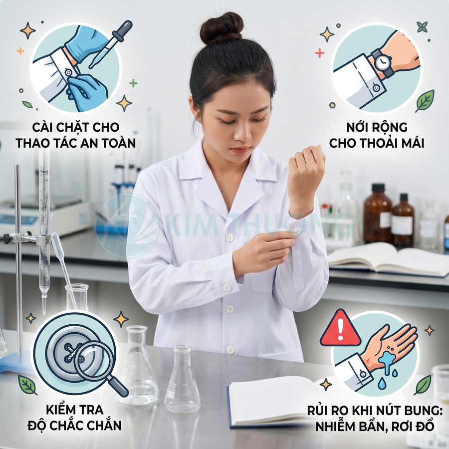 Áo blouse phòng thí nghiệm nữ cài nút cổ tay chắc chắn, chất liệu an toàn cho kỹ thuật viên hóa học