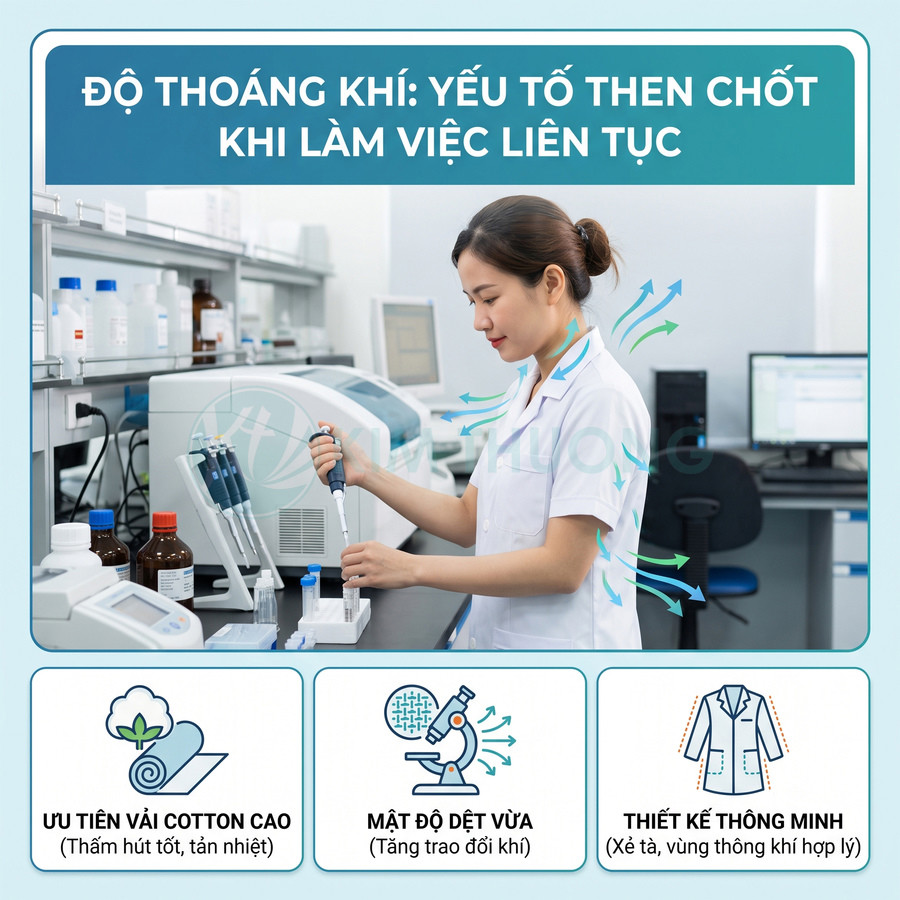 Áo blouse phòng thí nghiệm vải cotton thoáng khí cho nhân viên y tế làm việc liên tục
