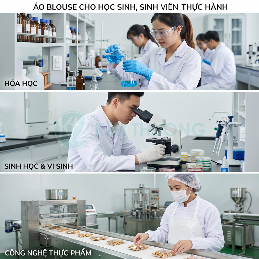 Áo blouse cho học sinh sinh viên thực hành trong phòng thí nghiệm hóa học sinh học và công nghệ thực phẩm