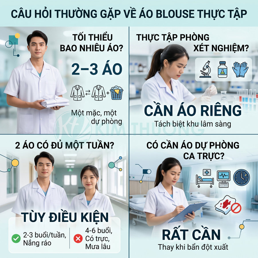 Infographic tư vấn số lượng áo blouse thực tập, áo blouse trắng cho sinh viên y dược trong các tình huống khác nhau