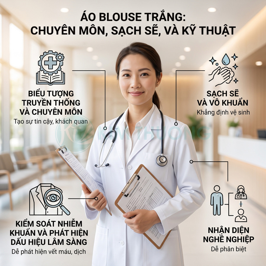 Bác sĩ mặc áo blouse trắng sạch sẽ cầm hồ sơ bệnh án trong bệnh viện hiện đại