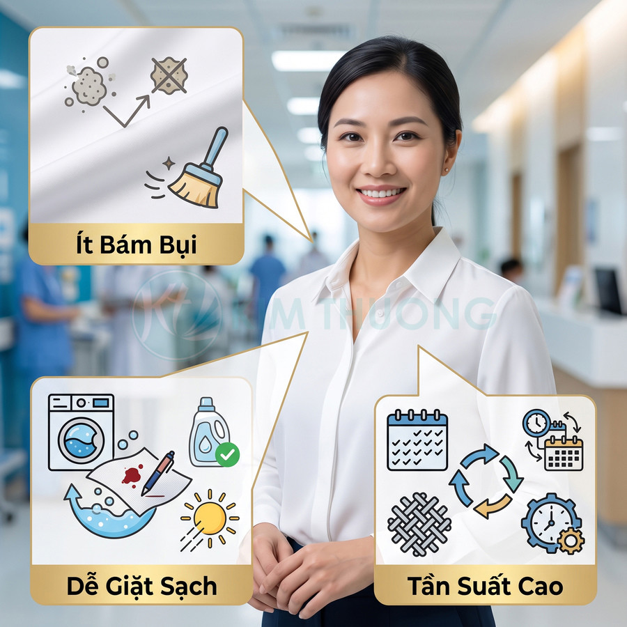 Áo sơ mi trắng nữ công sở chất liệu ít bám bụi dễ giặt sạch bền màu dùng được với tần suất cao