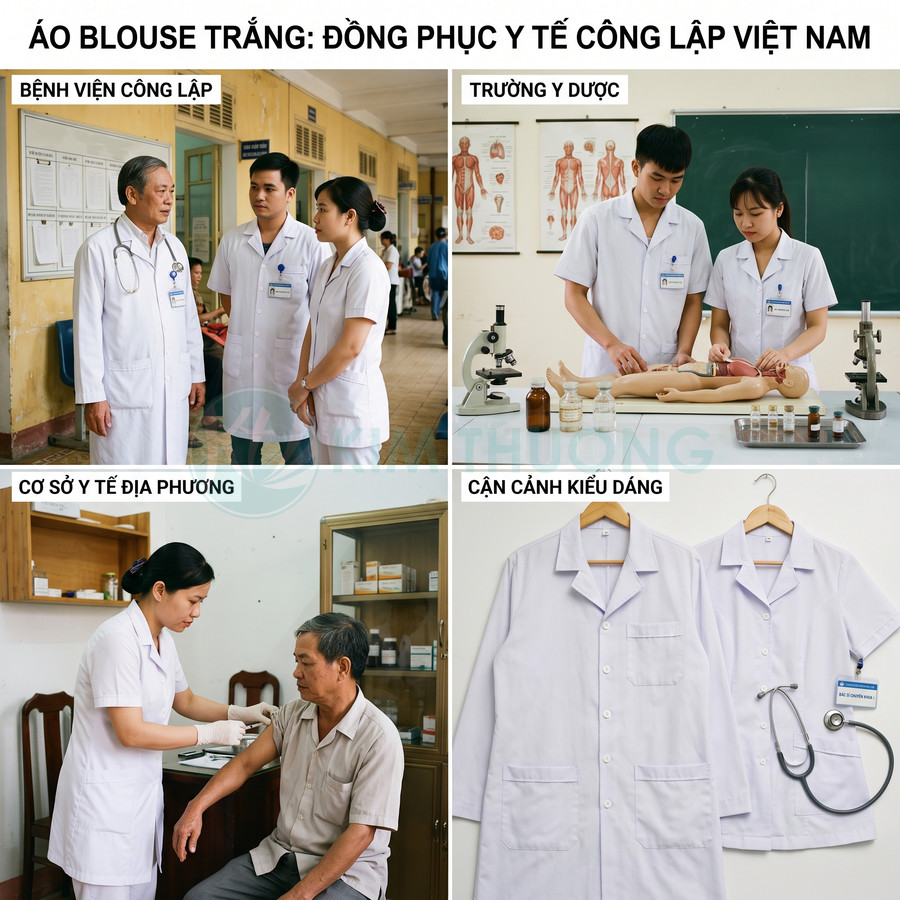 Áo blouse trắng đồng phục y tế công lập Việt Nam cho bác sĩ và sinh viên y khoa