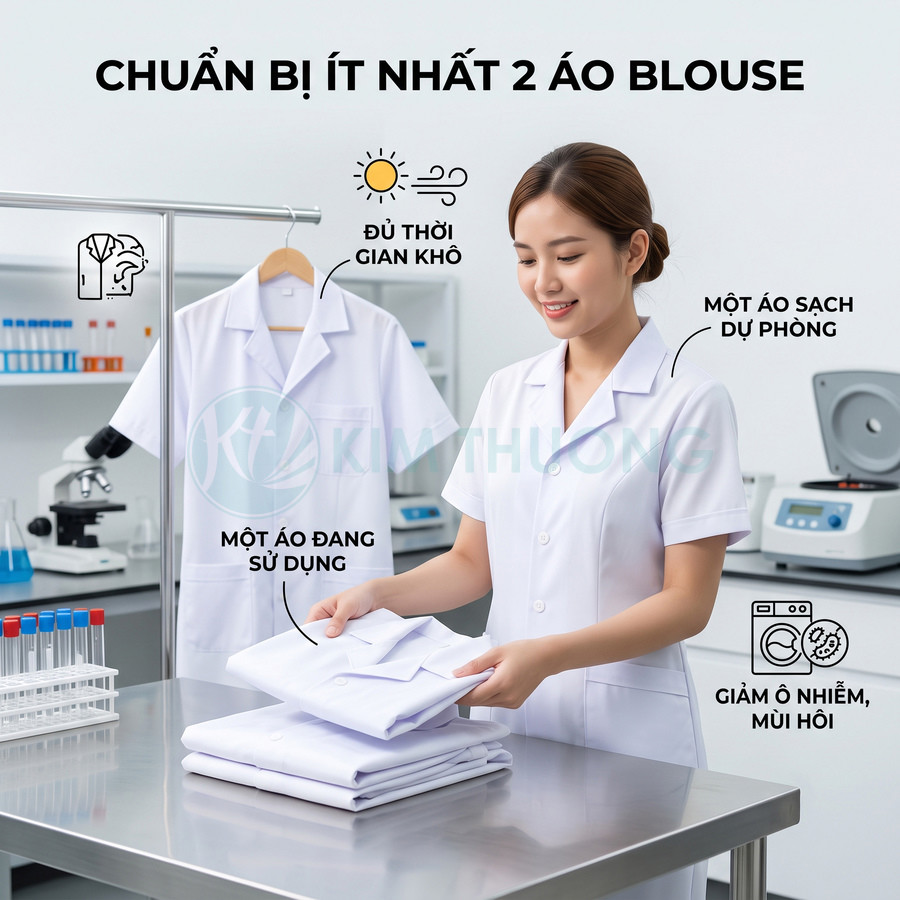 Nhân viên y tế gấp và chuẩn bị ít nhất hai áo blouse trắng sạch trong phòng thí nghiệm