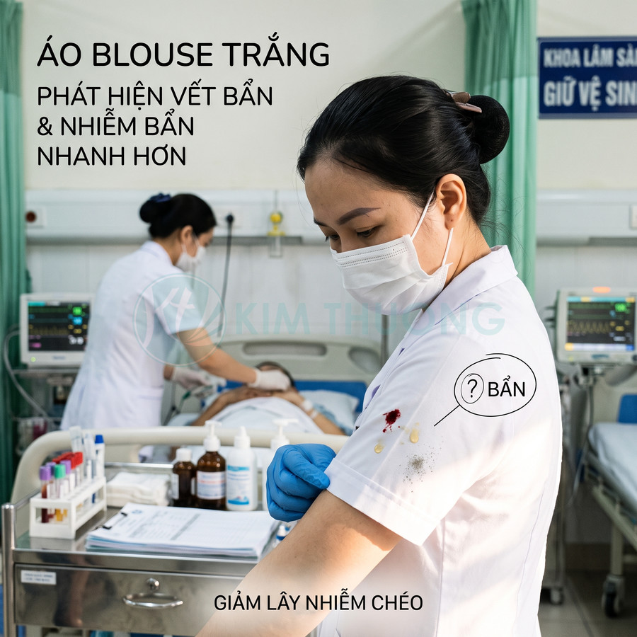 Áo blouse trắng y tế giúp phát hiện vết bẩn nhanh, giảm nguy cơ nhiễm khuẩn chéo trong bệnh viện