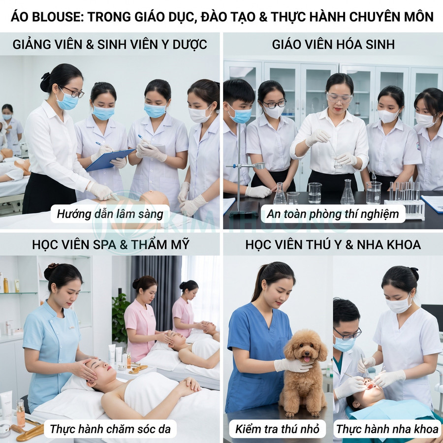 Áo blouse và đồng phục y khoa cho giảng viên, sinh viên y dược, spa, thú y và nha khoa trong giờ thực hành