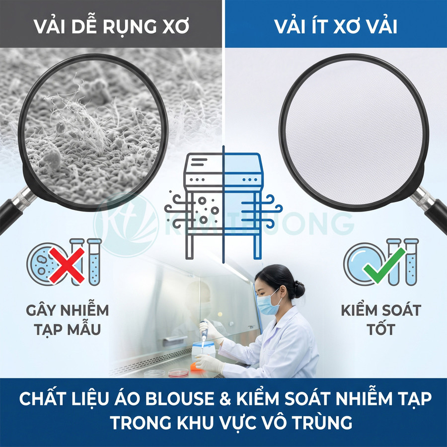 Áo blouse vải ít xơ giúp kiểm soát nhiễm tạp trong khu vực vô trùng