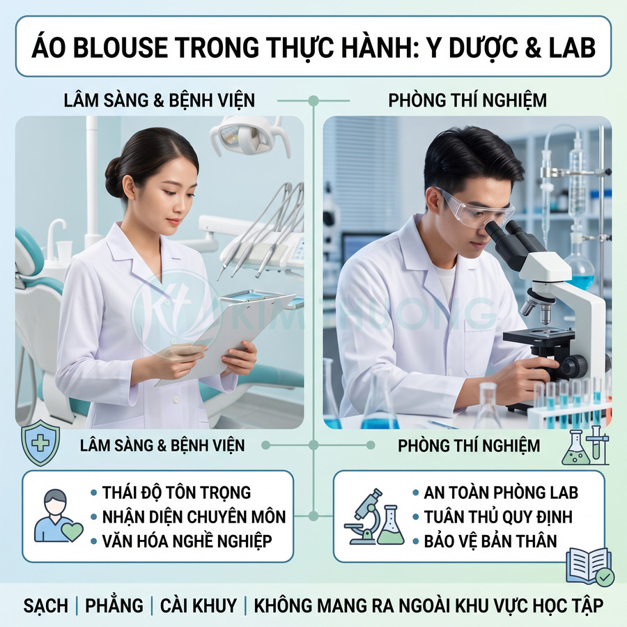 Áo blouse trắng cho sinh viên y dược sử dụng trong bệnh viện và phòng thí nghiệm