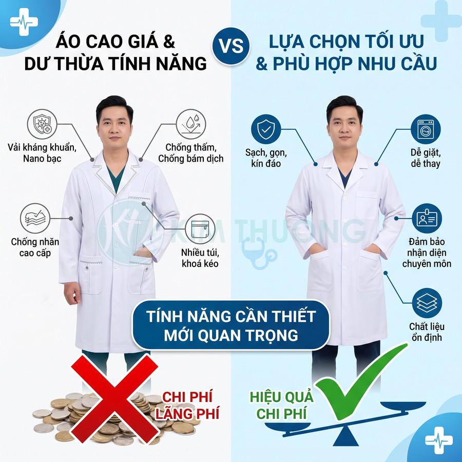 Áo blouse bác sĩ màu trắng được so sánh về tính năng, độ tiện dụng và chi phí sử dụng