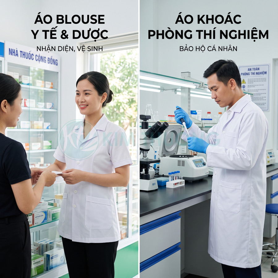 Áo blouse y tế dược và áo khoác phòng thí nghiệm trắng cho nhân viên y tế và kỹ thuật viên lab