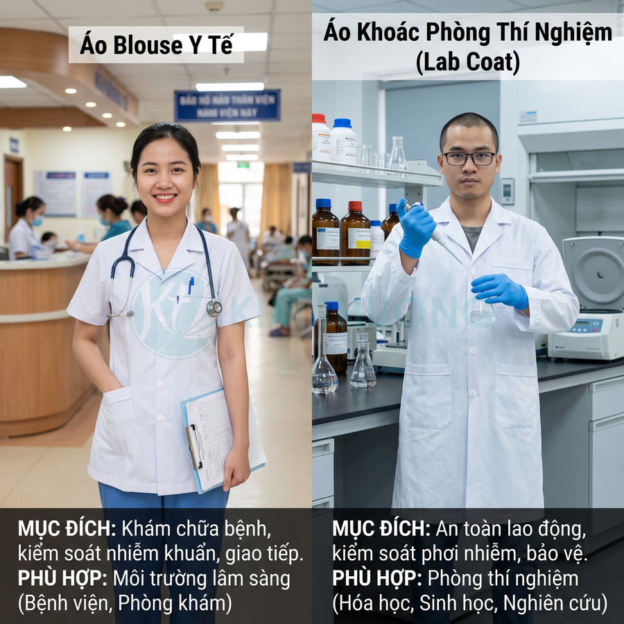 So sánh áo blouse y tế và áo khoác phòng thí nghiệm trên nhân viên bệnh viện và kỹ thuật viên lab