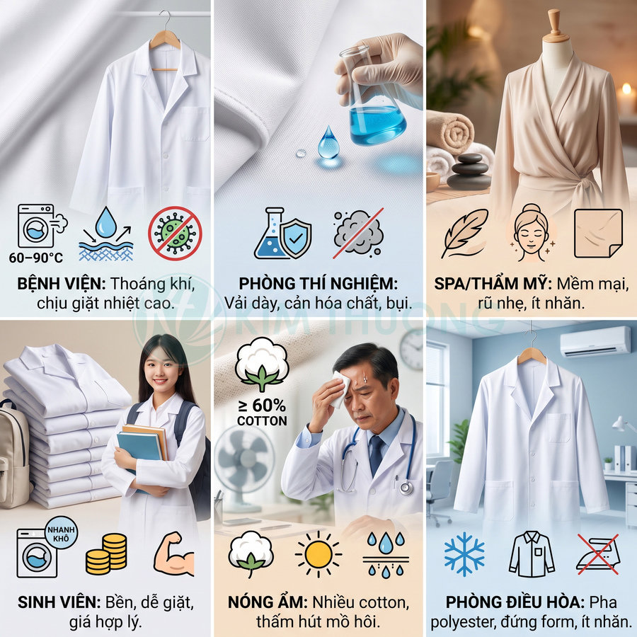 Áo blouse trắng vải pha cotton, thoáng khí, dễ giặt, phù hợp bệnh viện, phòng thí nghiệm và spa