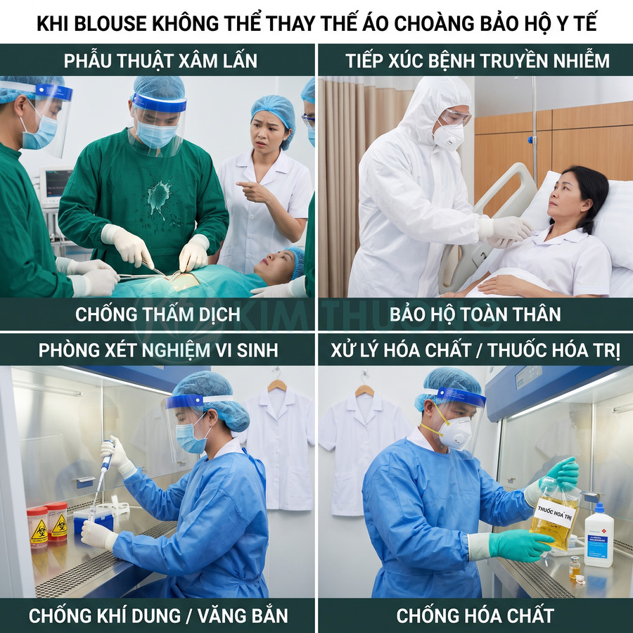 Áo choàng bảo hộ y tế dùng trong phẫu thuật, tiếp xúc bệnh truyền nhiễm, xét nghiệm và xử lý hóa chất