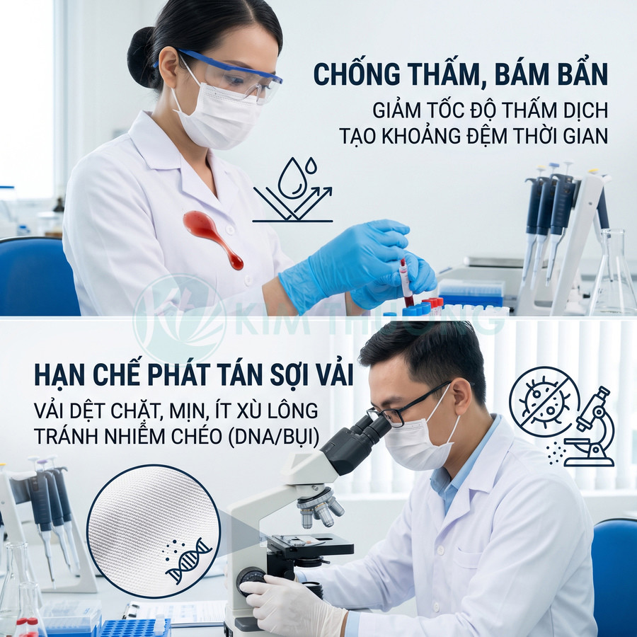 Áo blouse phòng thí nghiệm chống thấm bám bẩn, hạn chế phát tán sợi vải cho kỹ thuật viên y tế