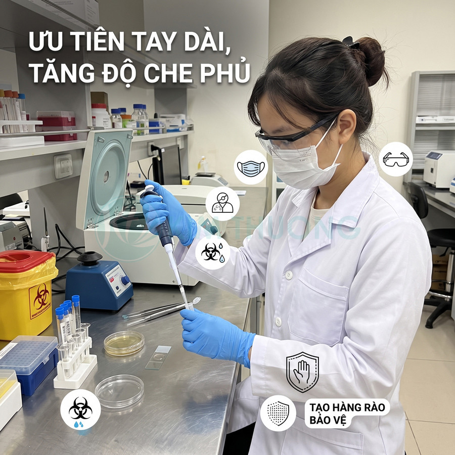 Găng tay y tế cao su xanh dương tay dài cho kỹ thuật viên phòng thí nghiệm thao tác an toàn