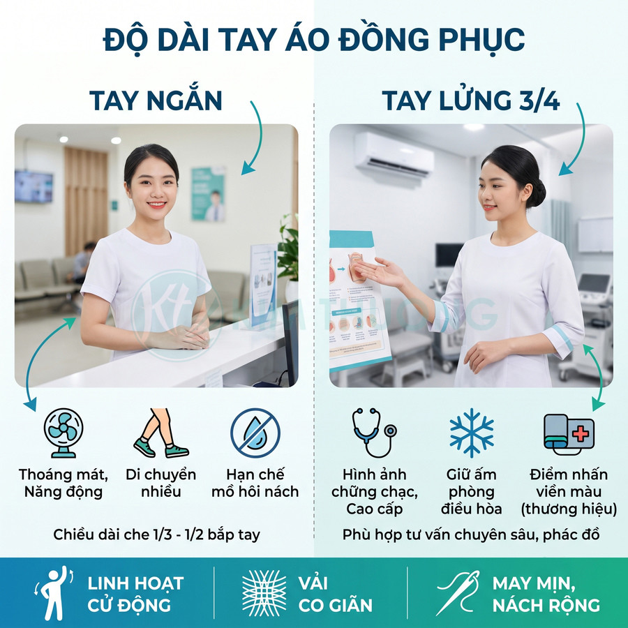 So sánh áo đồng phục y tế tay ngắn và tay lửng 34 cho nhân viên tư vấn tại phòng khám