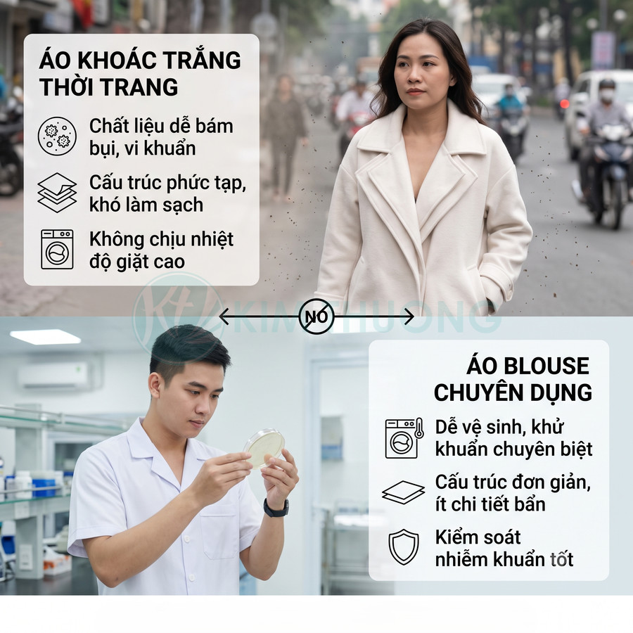 So sánh áo khoác trắng thời trang và áo blouse chuyên dụng trong môi trường phòng thí nghiệm