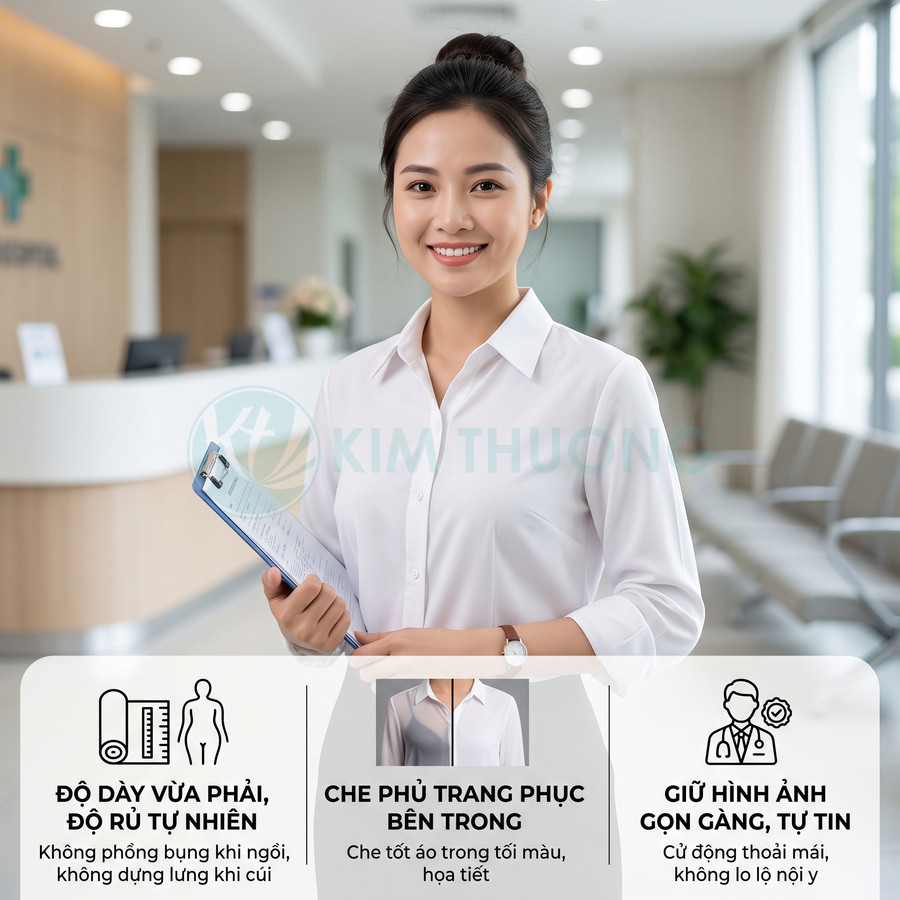 Áo sơ mi trắng nữ công sở tay lửng chất liệu dày vừa phải, che phủ tốt, phù hợp nhân viên văn phòng