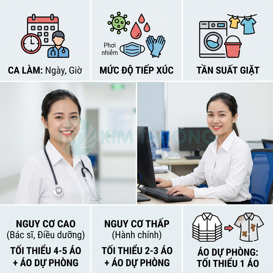 Hướng dẫn chọn số lượng áo blouse và áo dự phòng cho nhân viên y tế nguy cơ cao và thấp