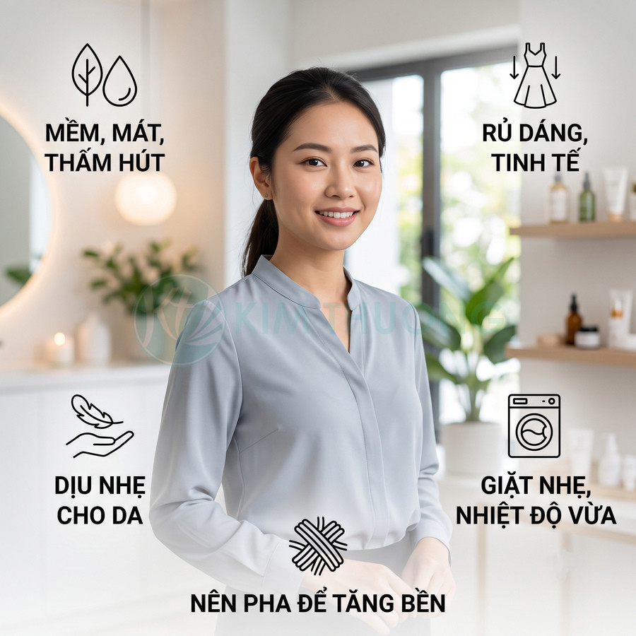 Áo sơ mi nữ màu xám nhạt chất liệu mềm mát thấm hút, rủ dáng tinh tế, dịu nhẹ cho da, dễ giặt giữ form đẹp