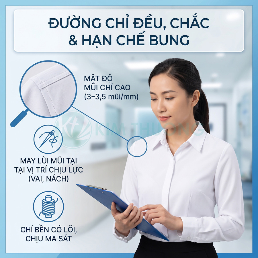 Đồng phục áo sơ mi trắng nữ công sở đường may đều chắc, chất liệu bền đẹp, nhân viên cầm bìa hồ sơ