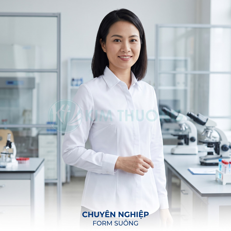 Áo blouse trắng nữ form suông chuyên nghiệp cho nhân viên phòng thí nghiệm