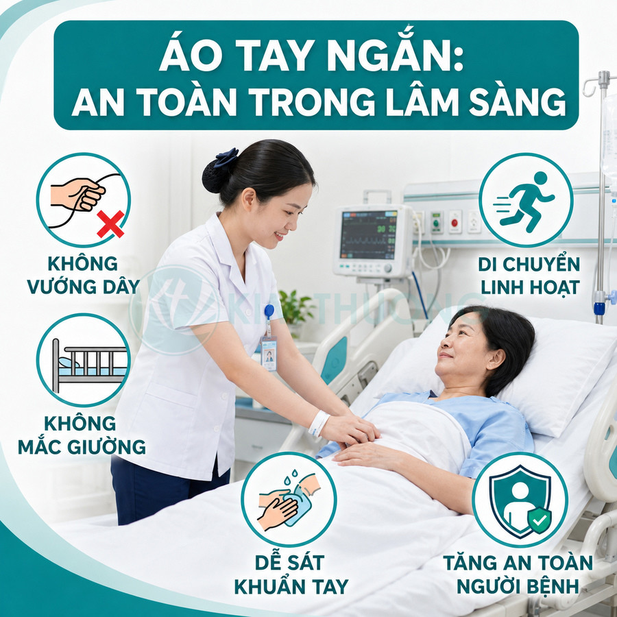 Áo tay ngắn cho nhân viên y tế giúp chăm sóc bệnh nhân trên giường bệnh an toàn và linh hoạt