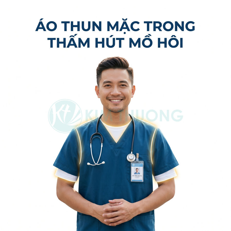 Áo thun mặc trong thấm hút mồ hôi cho bác sĩ mặc cùng đồng phục y tế màu xanh
