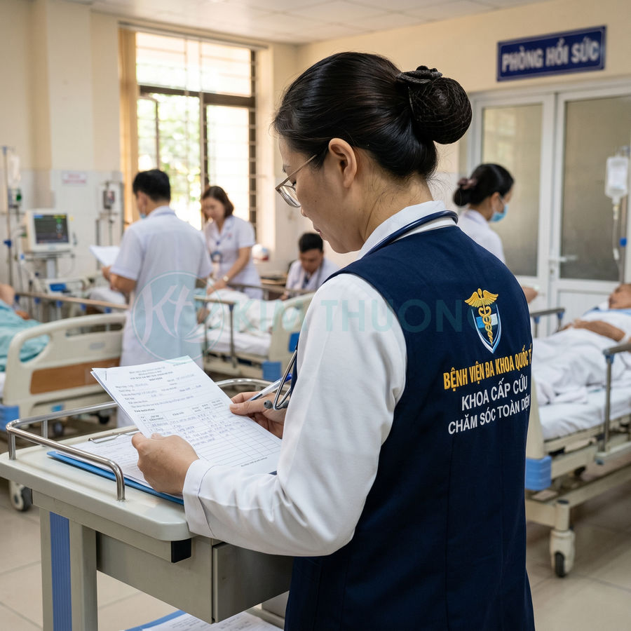 Điều dưỡng bệnh viện đa khoa quốc tế ghi chép hồ sơ bệnh án tại khoa hồi sức cấp cứu