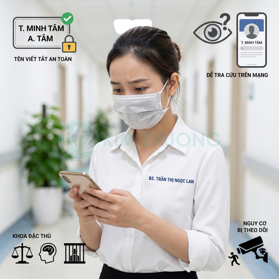 Nữ bác sĩ đeo khẩu trang đang sử dụng điện thoại thông minh trong hành lang bệnh viện