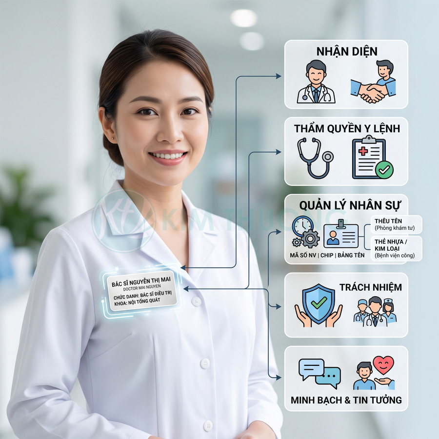 Bác sĩ đeo bảng tên nhân viên bệnh viện bằng nhựa giúp nhận diện, quản lý nhân sự và tăng minh bạch tin tưởng