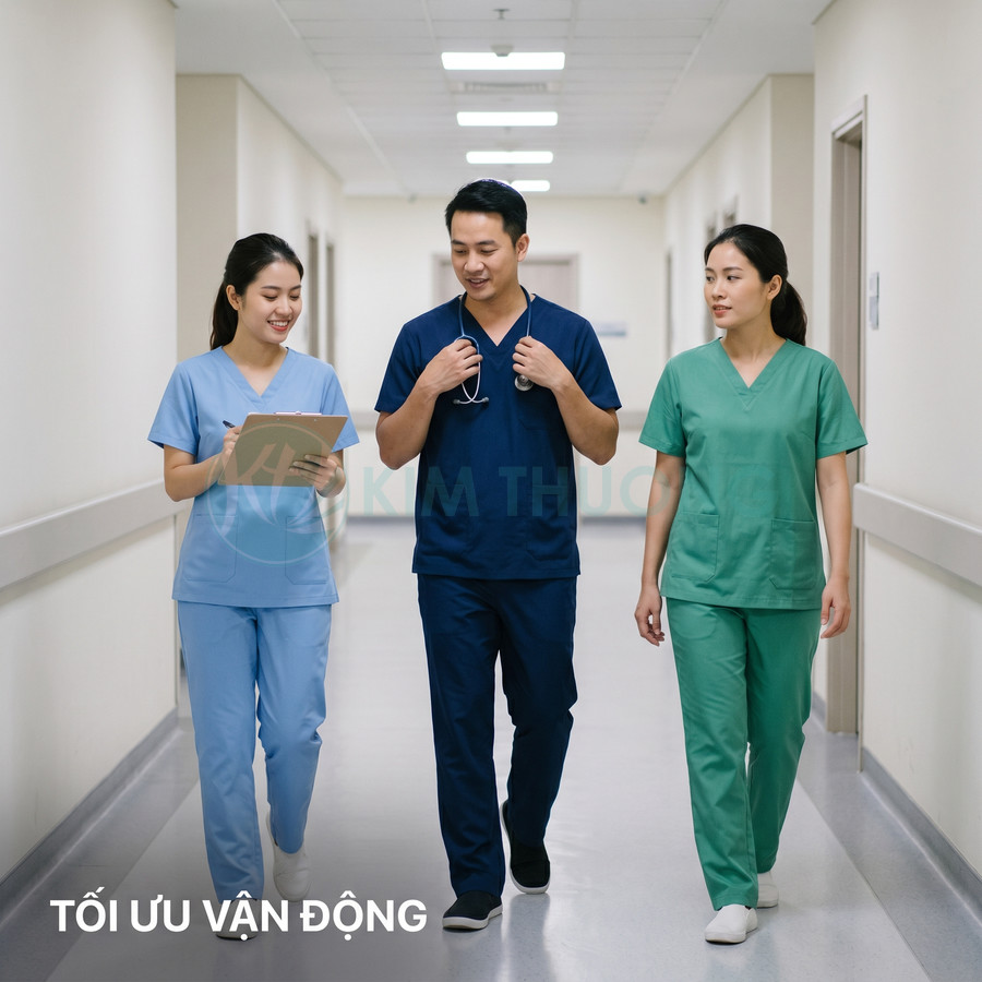 Bộ đồng phục y tá bác sĩ màu xanh dương và xanh lá cho nhân viên y tế trong bệnh viện