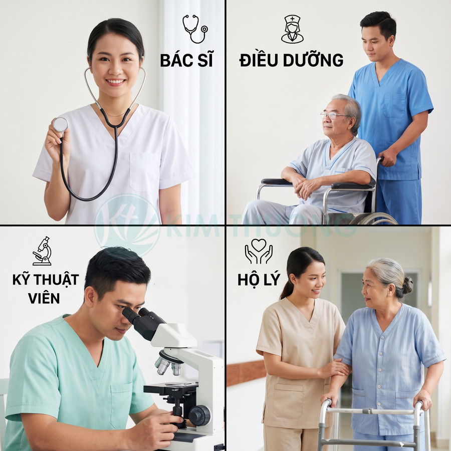 Nhân viên y tế gồm bác sĩ điều dưỡng kỹ thuật viên hộ lý chăm sóc bệnh nhân cao tuổi