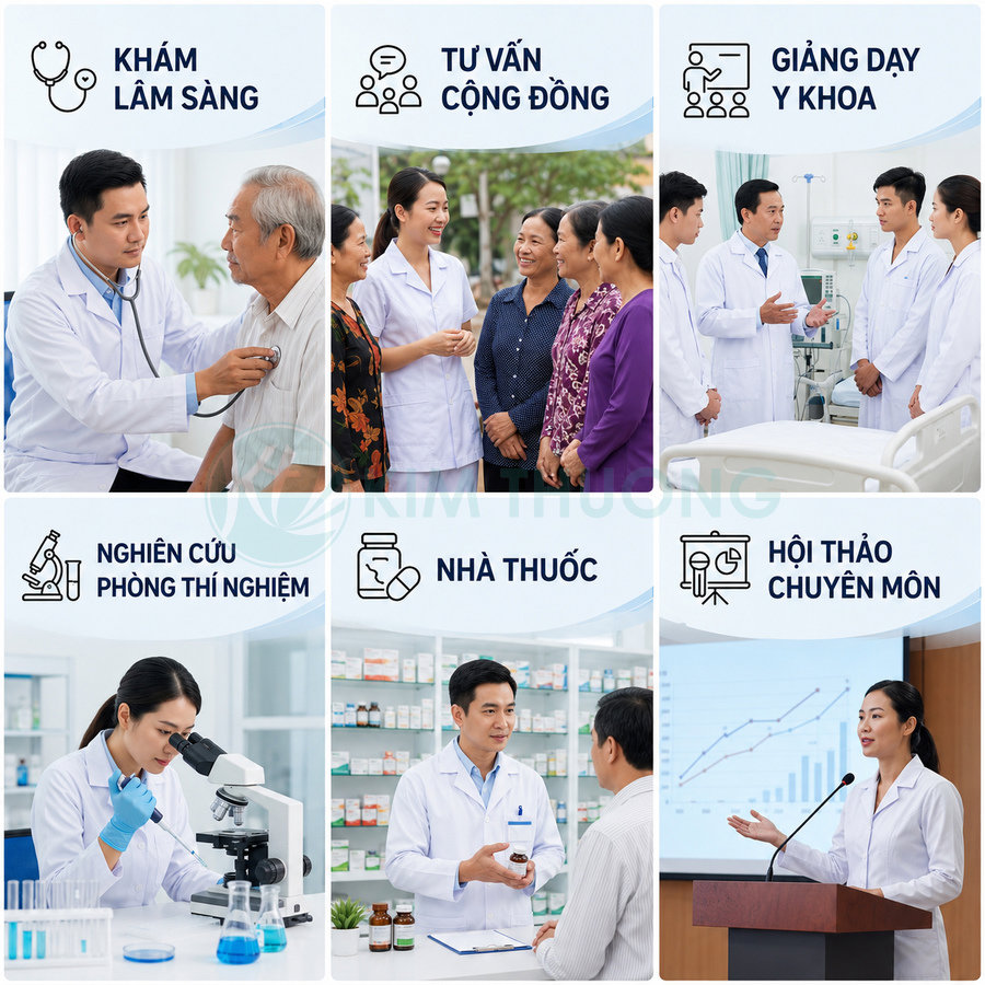 Bộ ảnh bác sĩ và dược sĩ tư vấn khám chữa bệnh, nghiên cứu, giảng dạy và bán thuốc tại nhà thuốc