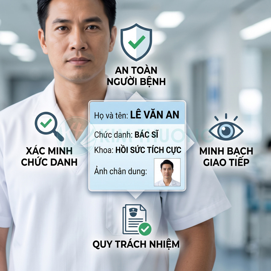 Bác sĩ Lê Văn An khoa Hồi sức tích cực với bảng thông tin xác minh chức danh và cam kết an toàn người bệnh