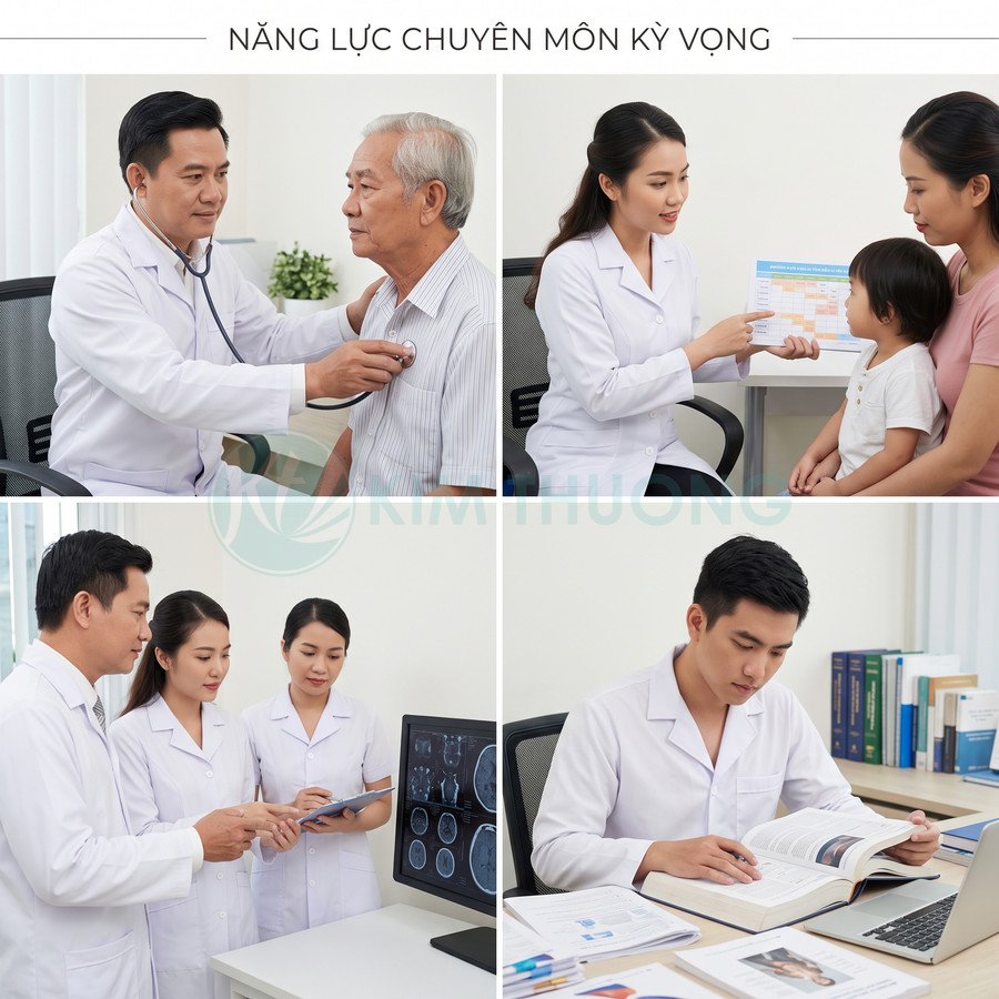 Bác sĩ khám cho người già, tư vấn mẹ và bé, hội chẩn chẩn đoán hình ảnh và nghiên cứu tài liệu y khoa