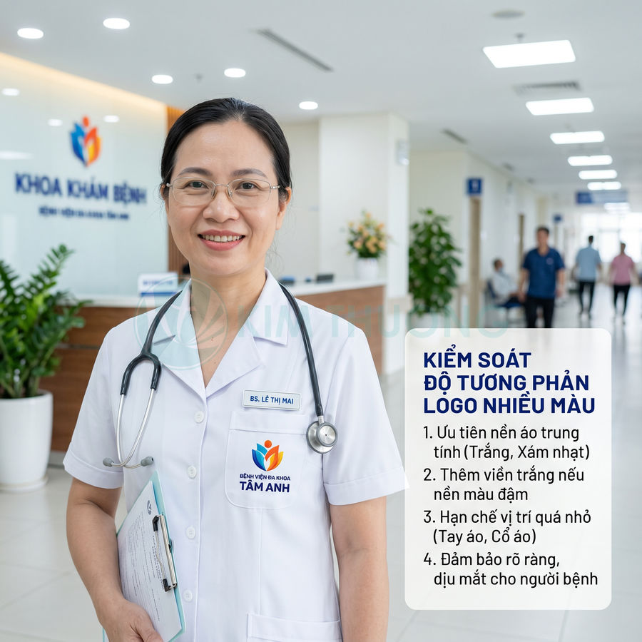 Bác sĩ bệnh viện Đa khoa Tâm Anh mặc áo blouse trắng đeo ống nghe đứng tại sảnh khoa khám bệnh