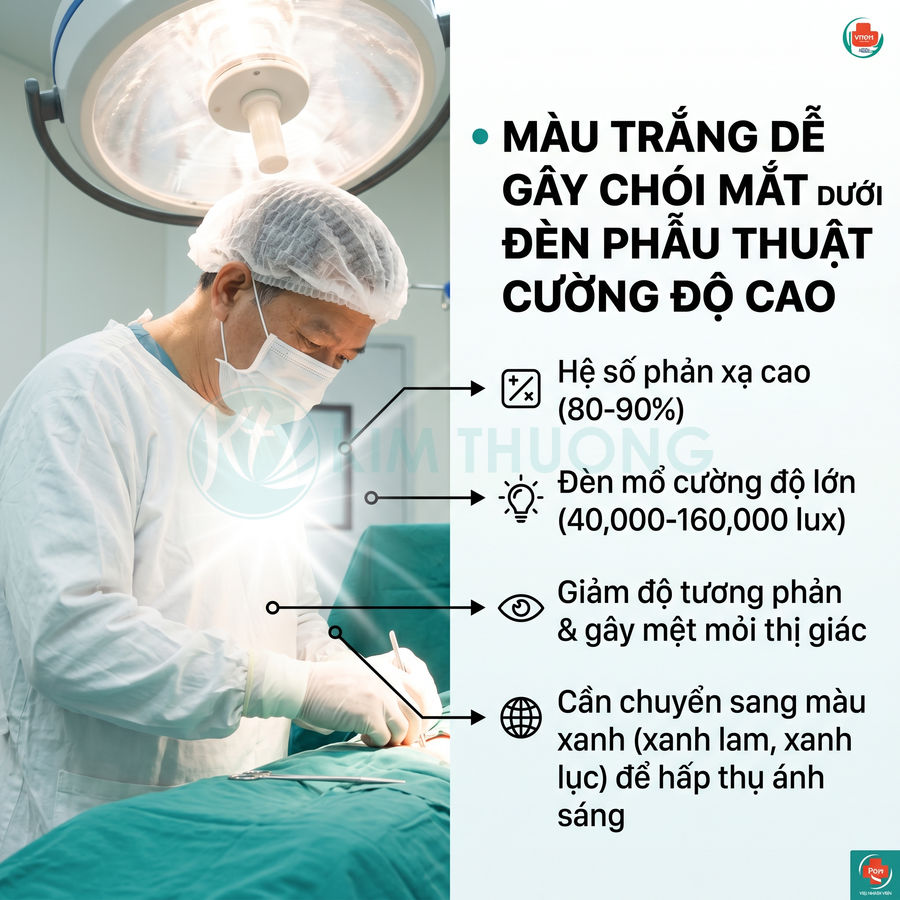 Bác sĩ phẫu thuật mặc đồ xanh và khẩu trang làm việc dưới đèn mổ cường độ cao trong phòng mổ hiện đại