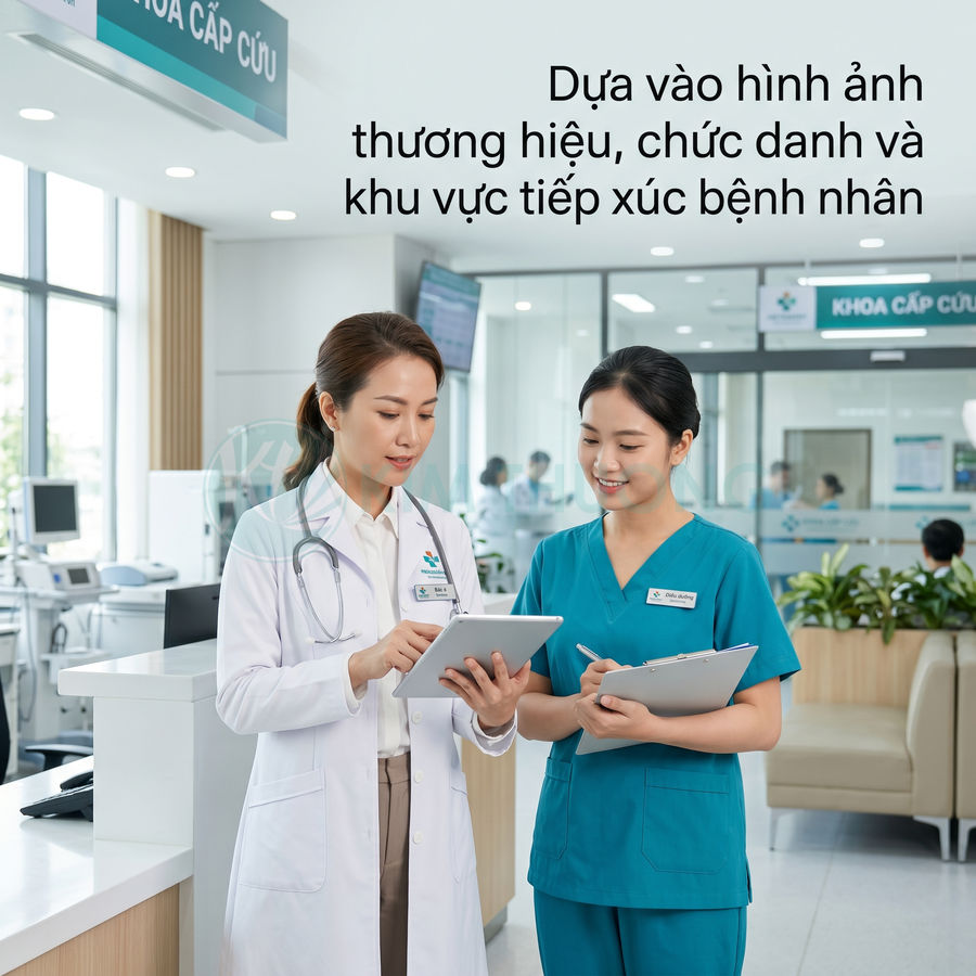 Bác sĩ và y tá bệnh viện Vinmec trao đổi thông tin bệnh nhân trên máy tính bảng tại khoa cấp cứu