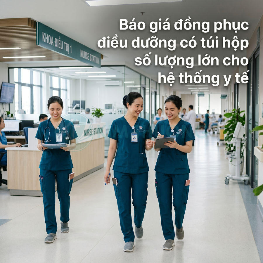 Đồng phục điều dưỡng màu xanh túi hộp cho bệnh viện hệ thống y tế hiện đại