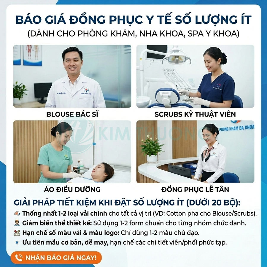 Mẫu đồng phục y tế số lượng ít cho bác sĩ, kỹ thuật viên, điều dưỡng và lễ tân phòng khám, nha khoa, spa
