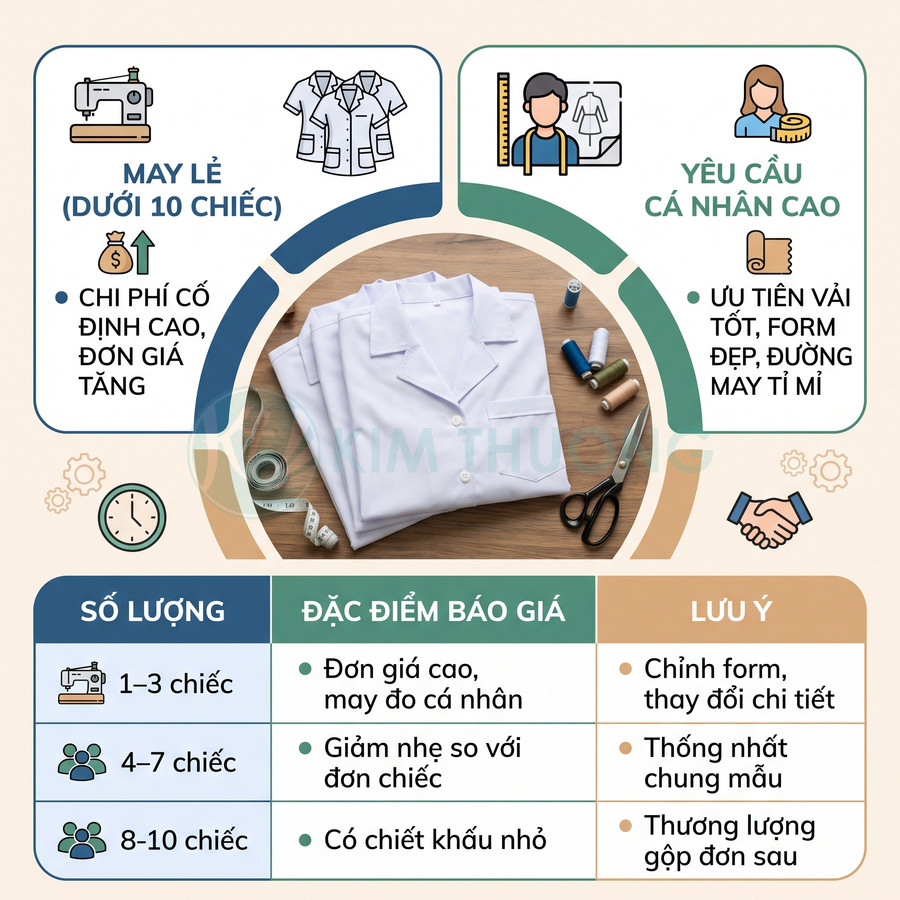 Bảng báo giá may áo sơ mi số lượng ít dưới 10 chiếc, kèm lưu ý về chi phí, chất liệu và chỉnh form.