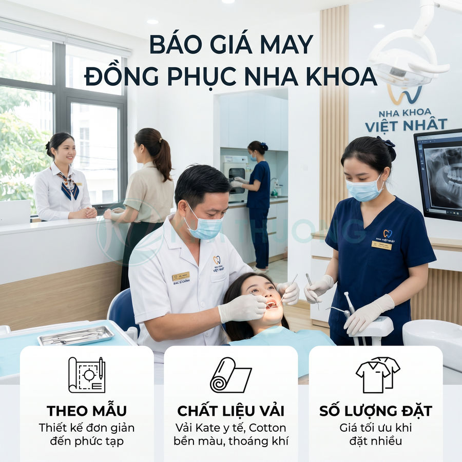 Đồng phục nha khoa Việt Nhật chuyên nghiệp cho bác sĩ và nhân viên trong phòng khám răng hiện đại