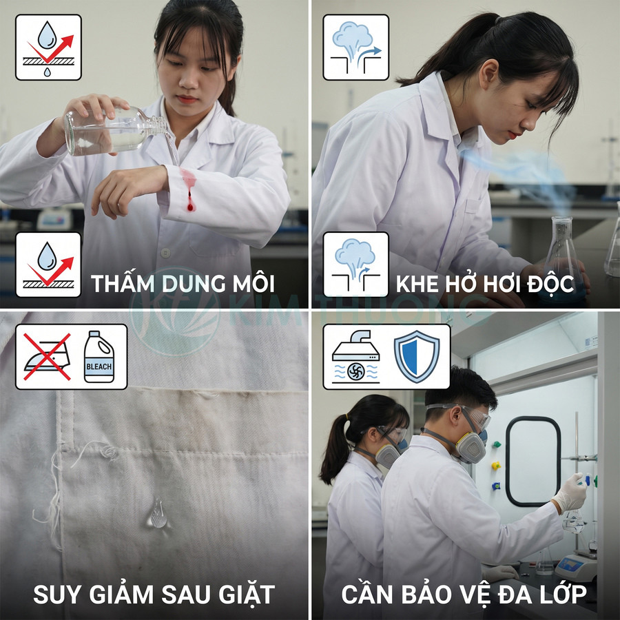 Áo blouse bảo hộ phòng thí nghiệm cần bảo vệ đa lớp trước dung môi và hơi độc, có thể suy giảm khả năng bảo vệ sau giặt